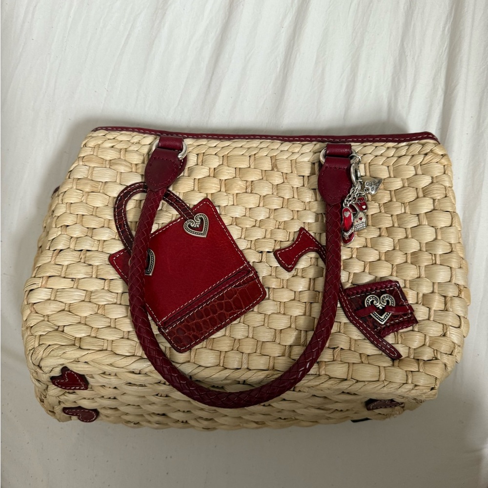 Vintage BRIGHTON Stylish Red and Tan Woven Handbag